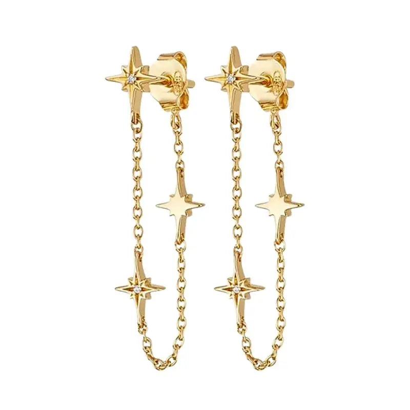 925 Sterling Silver Needle Long Chain Stud Earrings For Women Exquisite Zircon Geometric Tassel Pendant Earrings Luxury Jewelry