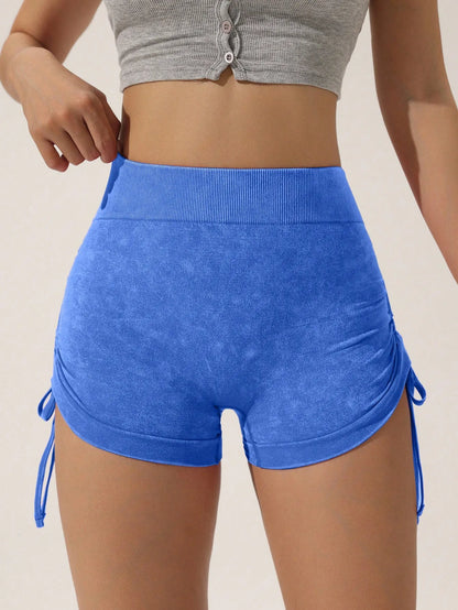 Matte craft summer three part pants yoga pants women's drawstring sports shorts European and American peach hip lifting fitness