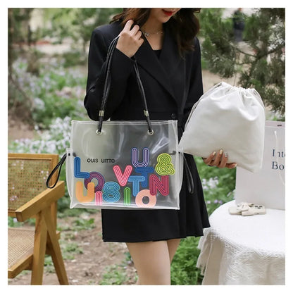New FashionTransparent Tote Bag for Women Large Capacity Jelly Shoulder Handbag Versatile Casual Crossbody Bag for Spring Summer
