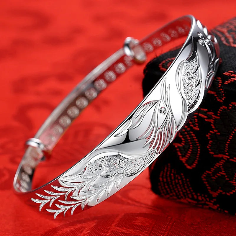Luxury 925 Sterling Silver Noble Phoenix Bracelets Bangles for Women Fashion Party Wedding Jewelry Holiday Gifts Adjustable
