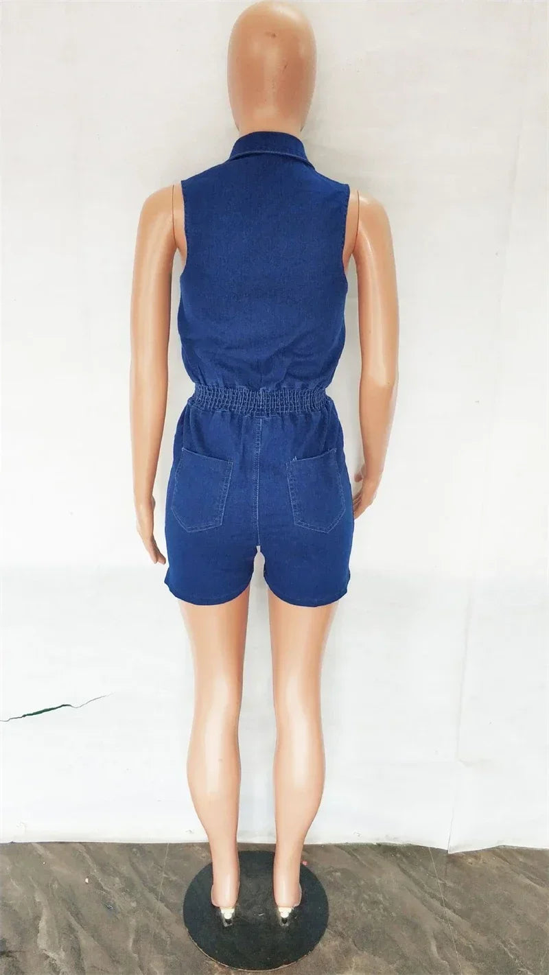 Streetwear Jeans Shorts Jumpsuit Summer Clothes Women 2024 Sleeveless Bodycon Denim Rompers Playsuits One Pieces Overalls Outfit