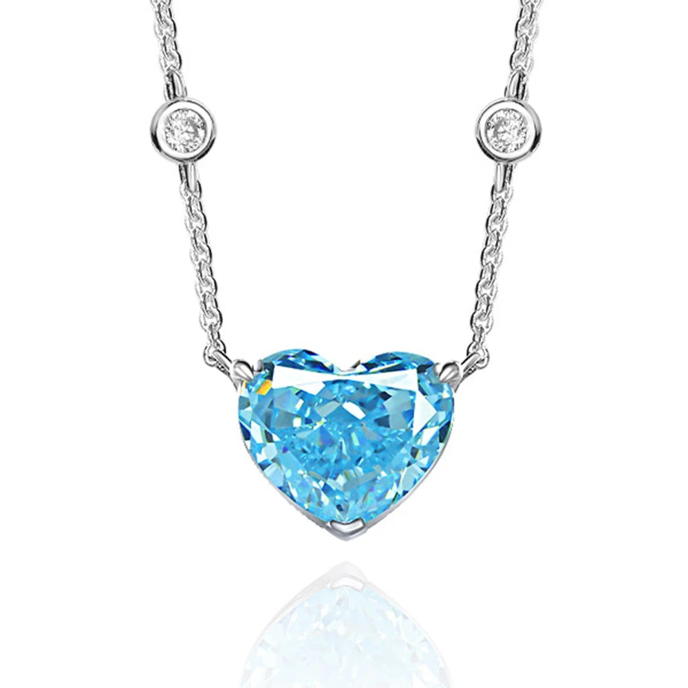 WUIHA 925 Sterling Silver Heart-shaped 10*12mm Vivid Yellow Sapphire Created Moissanite Diamond Pendant Necklaces for Women Gift