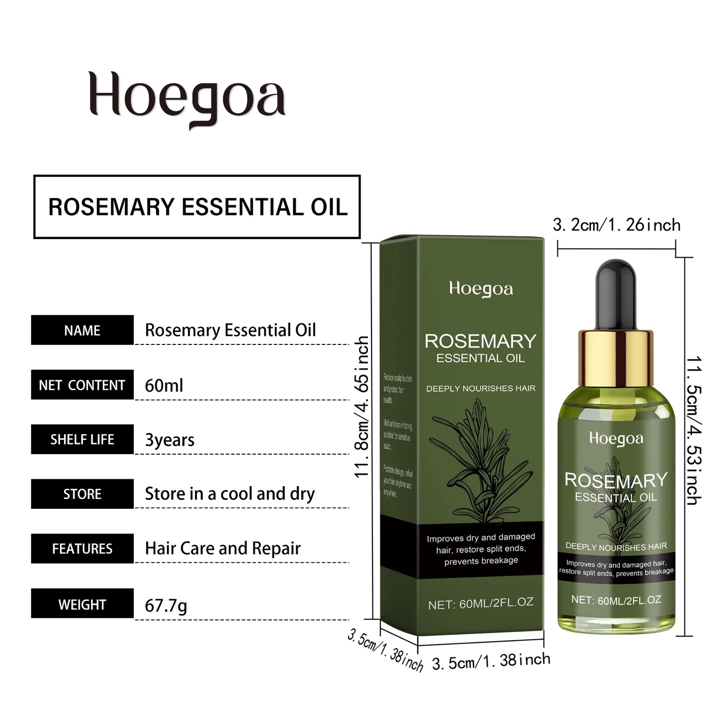 Rosemary Hair Oil Essential Oil Strengthening Nourishing Smoothing Brightrning Moisturizing Silky Shine Non Greasy 60ml