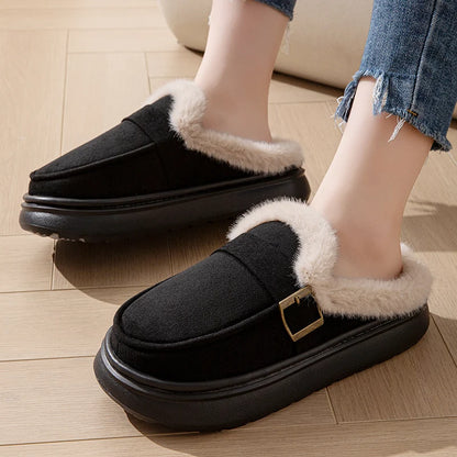 Casual Women's Home Slippers Winter Plush Luxury Designer Woman Shoes Indoor Fluffy Platform Fuzzy Fur Slides Elegant Flats Warm