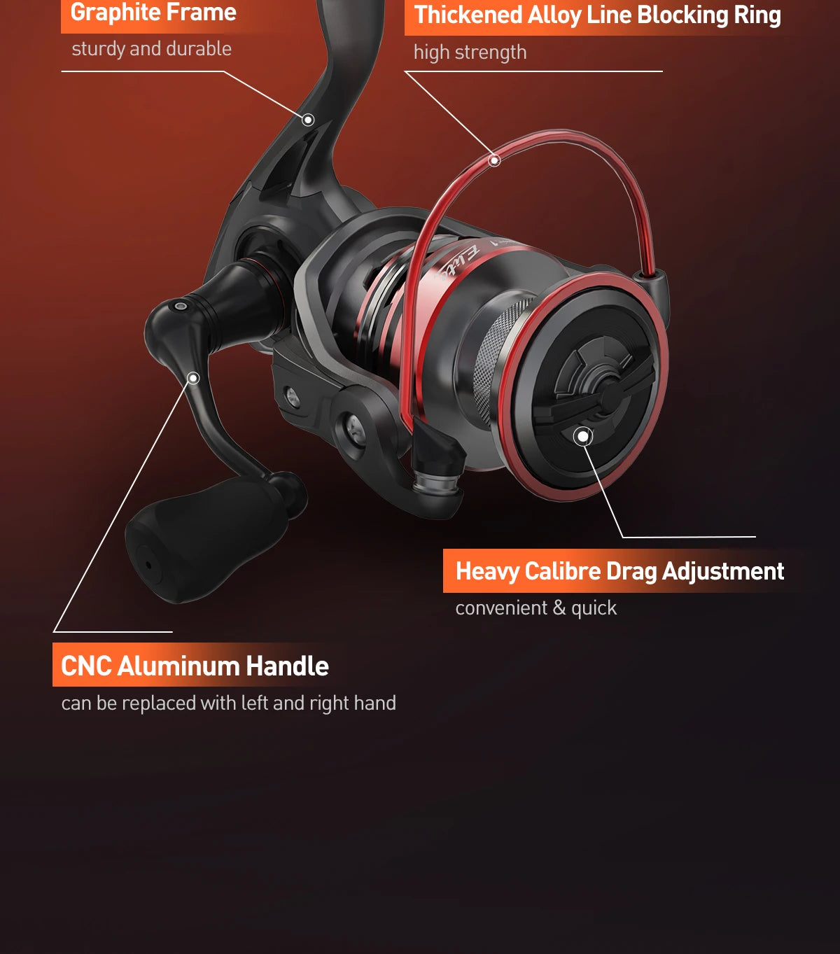 HANDING Elite Spinning Reel Max Drag 6kg 5.2:1 Gear Ratio Light Weight Fishing Reel Slow Descent Spool Smooth Line Laying Reels