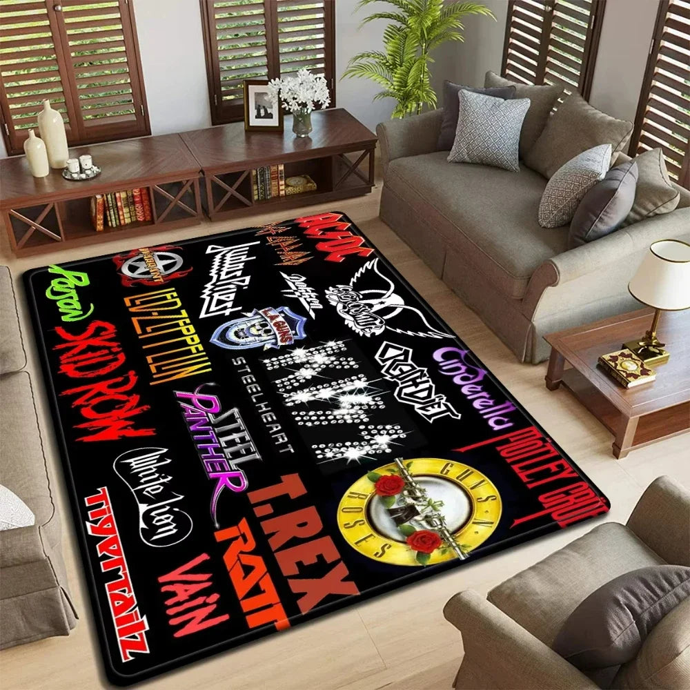Band Logo Music Rock and Roll Pattern Carpet  for Living Room Bedroom Non-Slip Soft Rug Kitchen Floor Mat Entrance Doormat