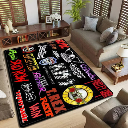 Band Logo Music Rock and Roll Pattern Carpet  for Living Room Bedroom Non-Slip Soft Rug Kitchen Floor Mat Entrance Doormat
