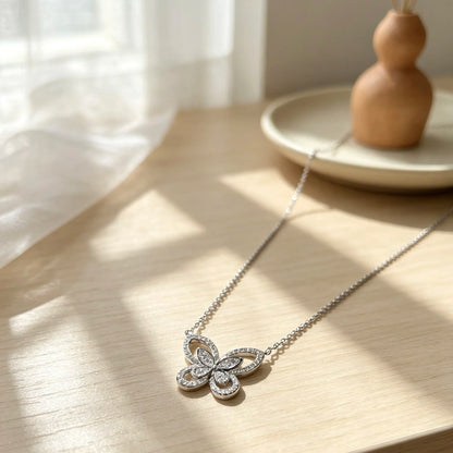 S925 Silver Butterfly Flower Pendant Women's Necklace AAAAA+ Sparkling Zircon High quality Luxury Wedding Party Exquisite Gift