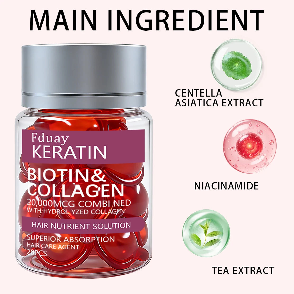 Biotin and collagen hair care essence, containing jojoba seed oil, thick hair essential oil, softening, hair loss smoothing, hai