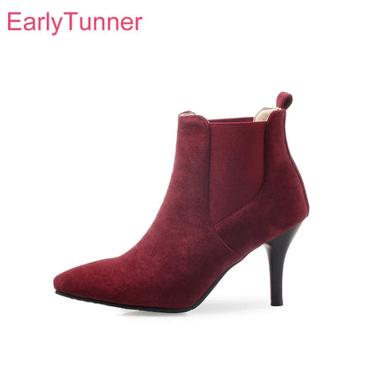New Spring Sexy Black Wine Red Women Ankle Boots High Stelitto Heels Lady Dress Shoes Plus Small Big Size 11 32 43 45 48