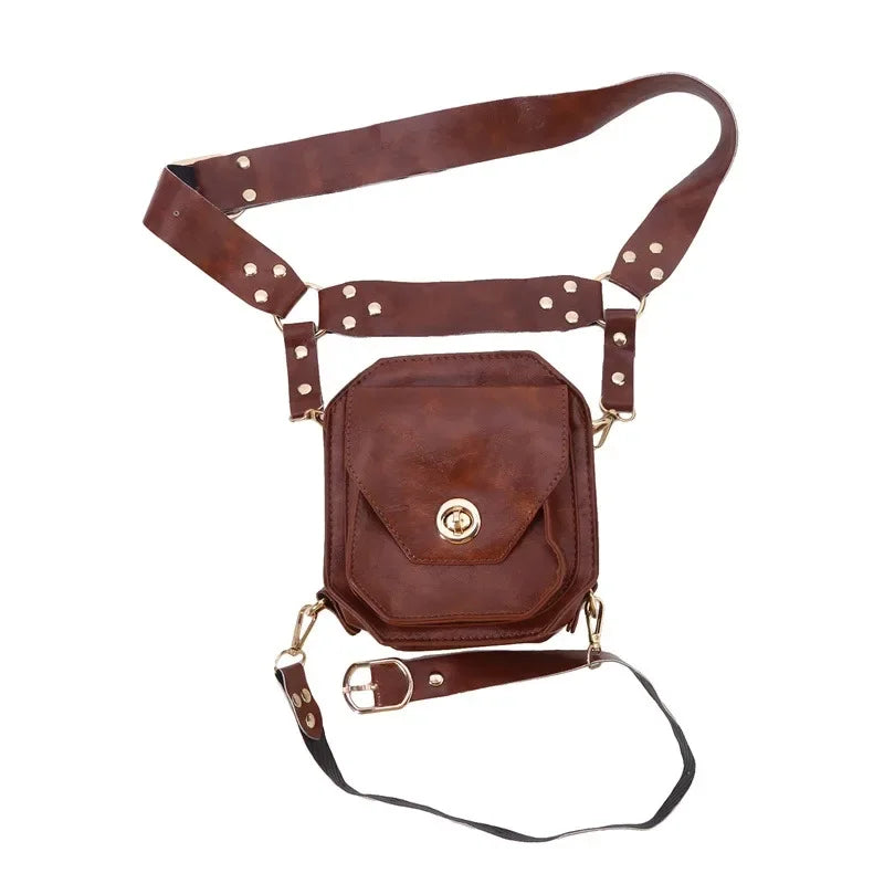 Punk Retro PU Square Waist Bag Casual Small Square Hip Packs For women's Crossbody Cross Multi-function Outdoor Leg Phone Pouch