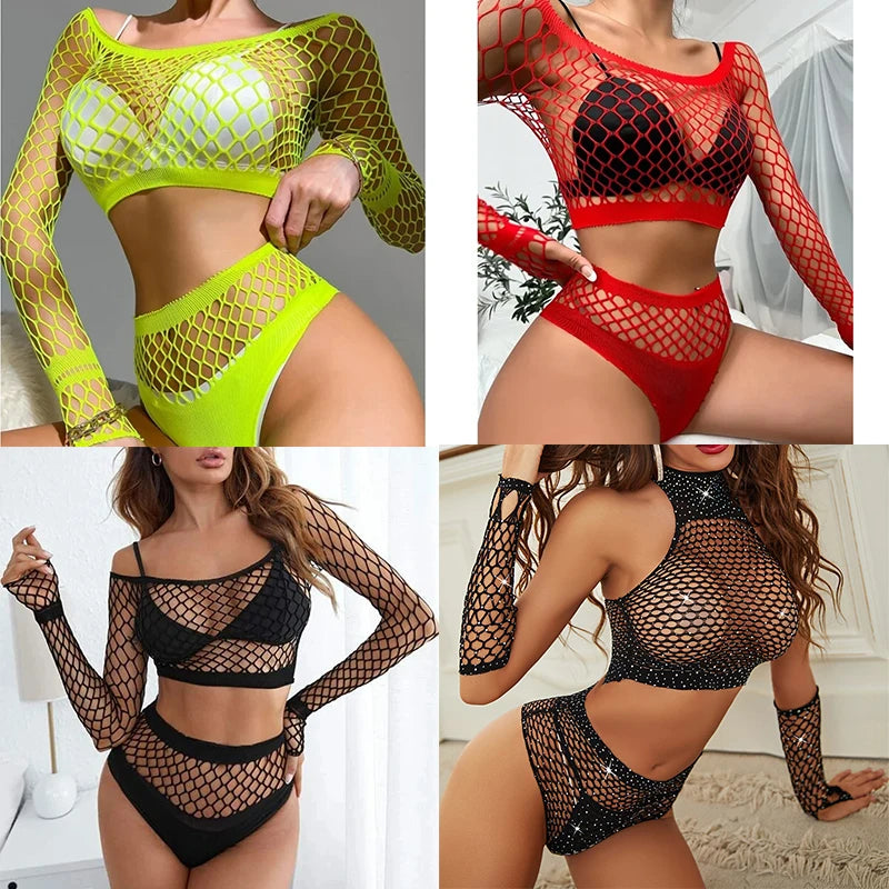 New Mesh Fishnet Bodystockings For Women Erotic Lingerie Sexy Open Bra Crotchless Teddies Bodysuits Female Sexy Porno Underwear