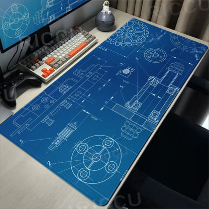 Engineer Mechanical Drawing Mousepad Black Large Mouse Pad HD XXL Minimalism Mousemat Rubber Carpet Desk Mat PC Gaming Accessory