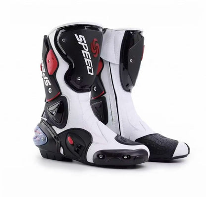 Men Women Motorcycle Boots Microfiber Leather Motorbike Riding Shoes, Anticollision Ankle Protective Moto Racing Short Boot A004