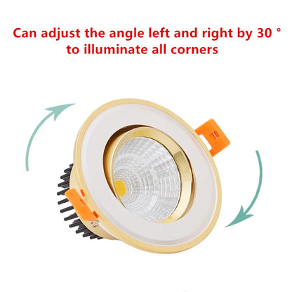 Gold Electroplating Ultra-High Quality Recessed LED Downlights Dimmable 7W9W12W15W COB Ceiling Spotlights AC90~260V For Home Use