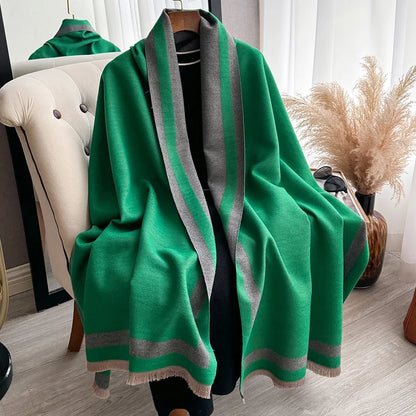 Women's Reversible Two-Tone Scarf, Plush Soft Winter Shawl & Neck Warmer, Double Sided Elegant Fall Wrap