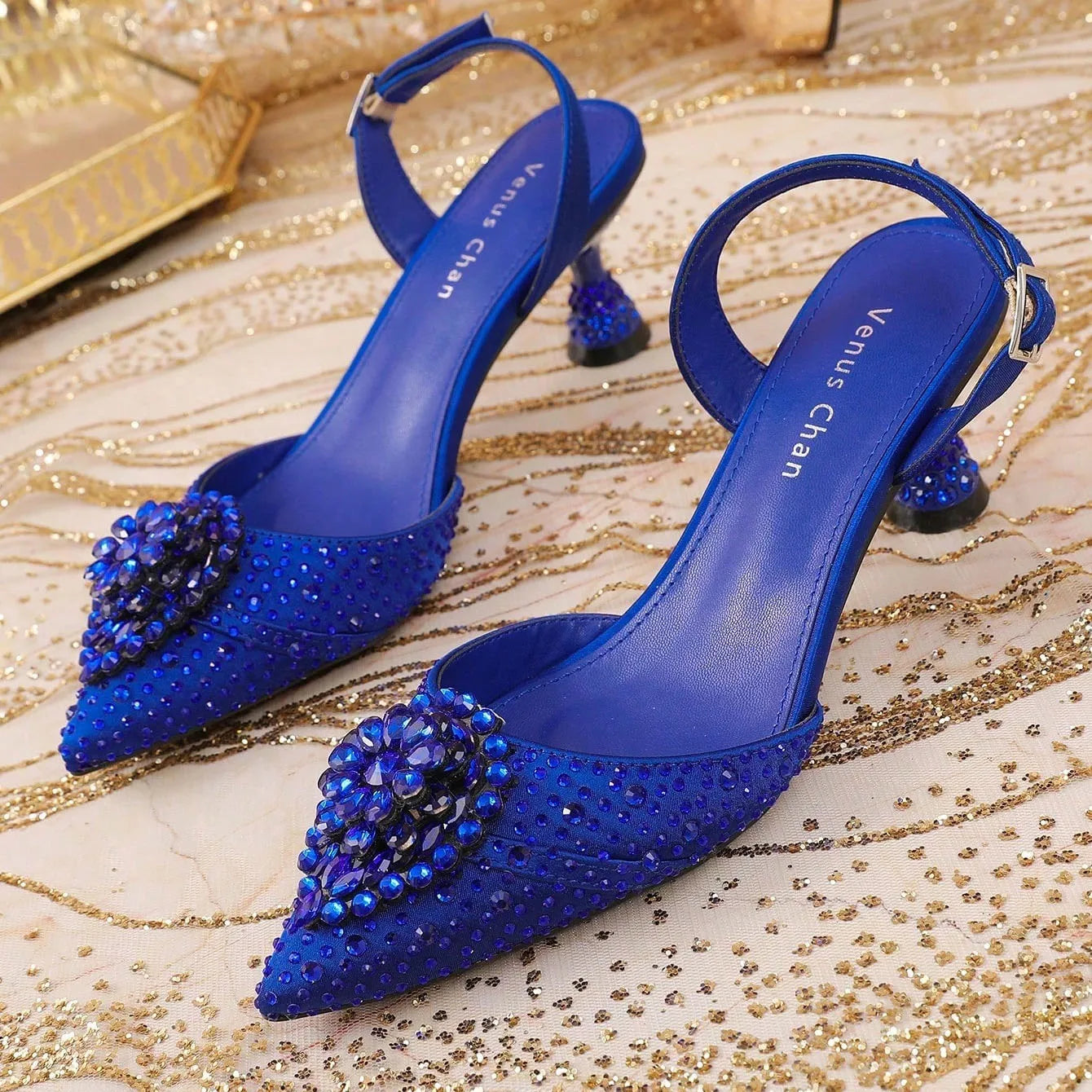 2025 Women's Green High Heels - Italy-Inspired Rhinestone Pointed-Toe Design for Gorgeous Parties | Plus Size Available
