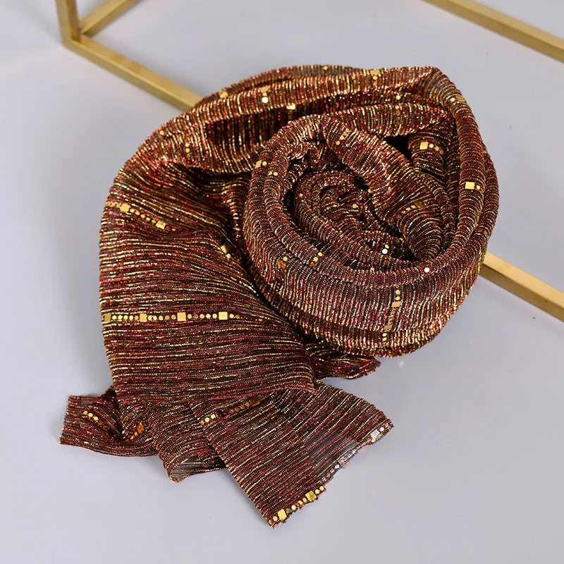 Thin Glitter Scarf Summer Elegant Lightweight Elastic Shawl For Women Fashion Sparkly Sequined Party Shawls 180*65cm