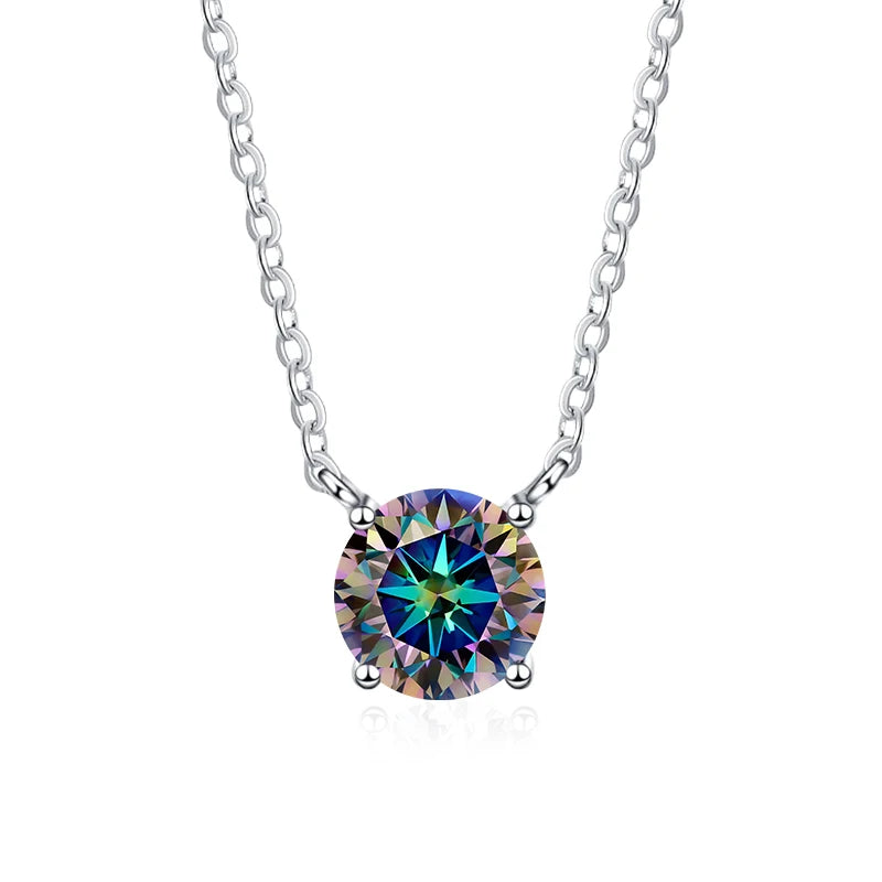 NeeTim 1ct 2ct 3ct Colored Moissanite Necklace for Women 925 Sterling Silver with White Gold Plated Woman's Necklaces Chain