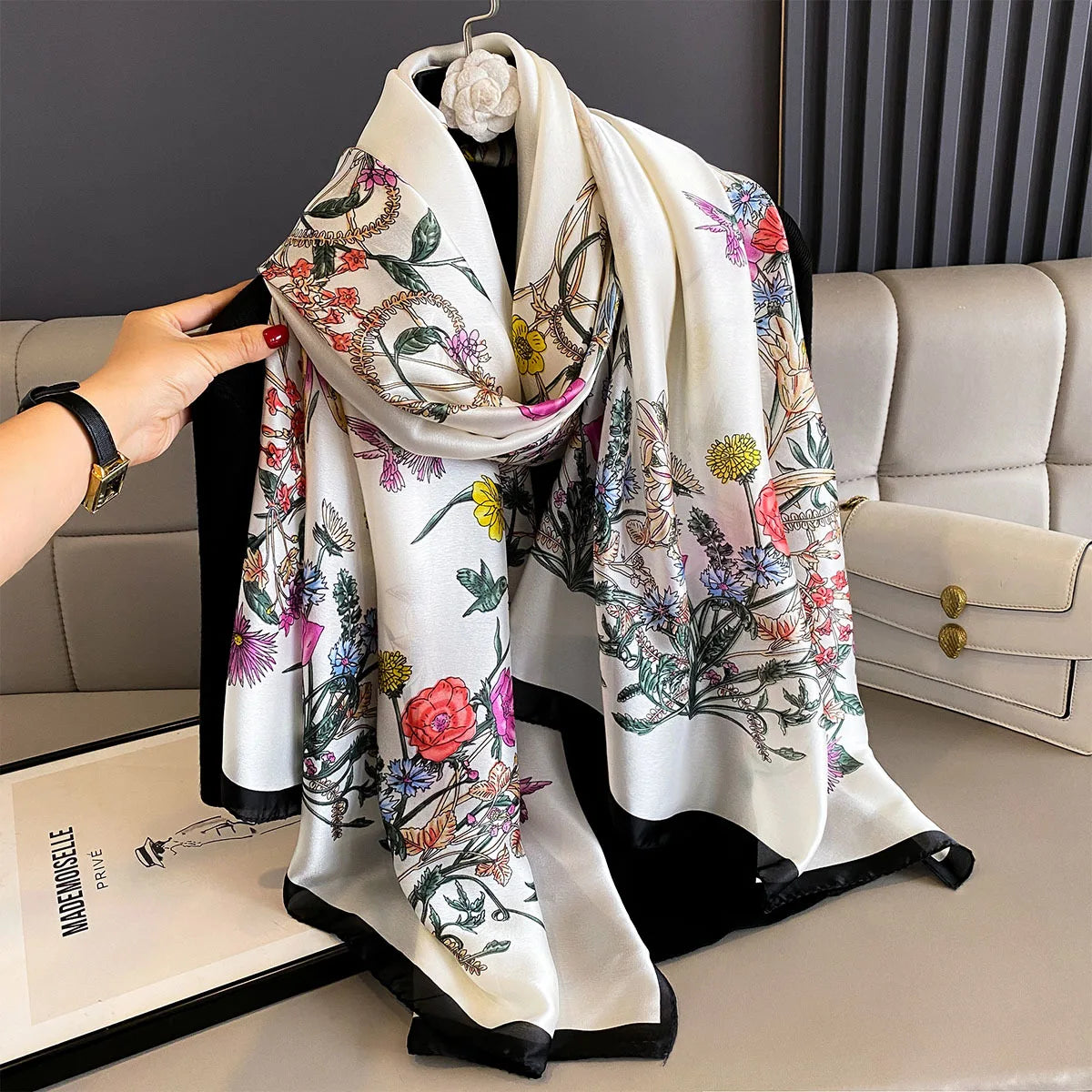 180*90cm Large Silk Satin Scarf Women Fashion Printed Scarf Spring And Summer Styles New Shawl Wrap Female Hand 2025 NEW