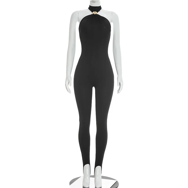 Off Shoulder Halter Sexy Jumpsuit Women Party Club Summer Bodycon Backless Rompers Sleeveless One Piece Overall Beach Vacation