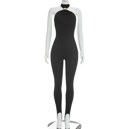 Off Shoulder Halter Sexy Jumpsuit Women Party Club Summer Bodycon Backless Rompers Sleeveless One Piece Overall Beach Vacation