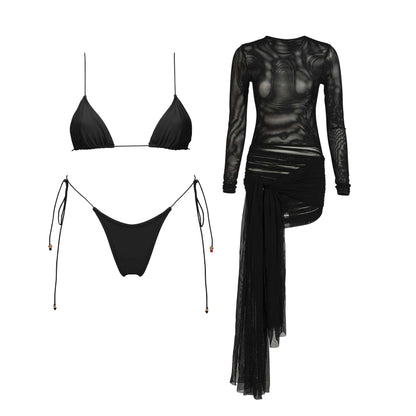 3Pcs Micro Bikini with Cover Up Women Swimsuit Sexy Bikinis Bandeau Biquini Female Swimwear Mesh Dress Bathing Suits Beachwear