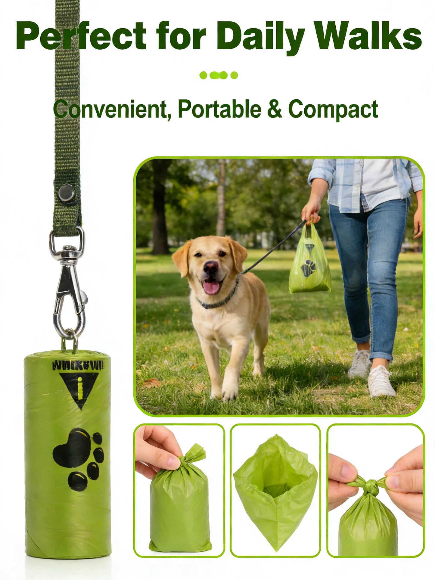 Eco-Friendly Dog Poop Bags Leak-Proof Extra Thick EPI Material Unscented Pet Waste Bags for Dog Walking Outdoor