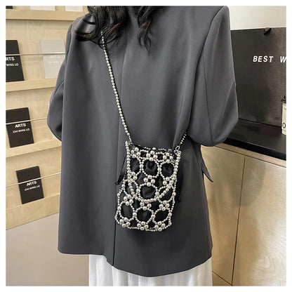 White Beading Bucket Shoulder and Crossbody Bags Exquisite Sense of Luxury Fresh Party Handbags for Women 2024 Fashion on Sale