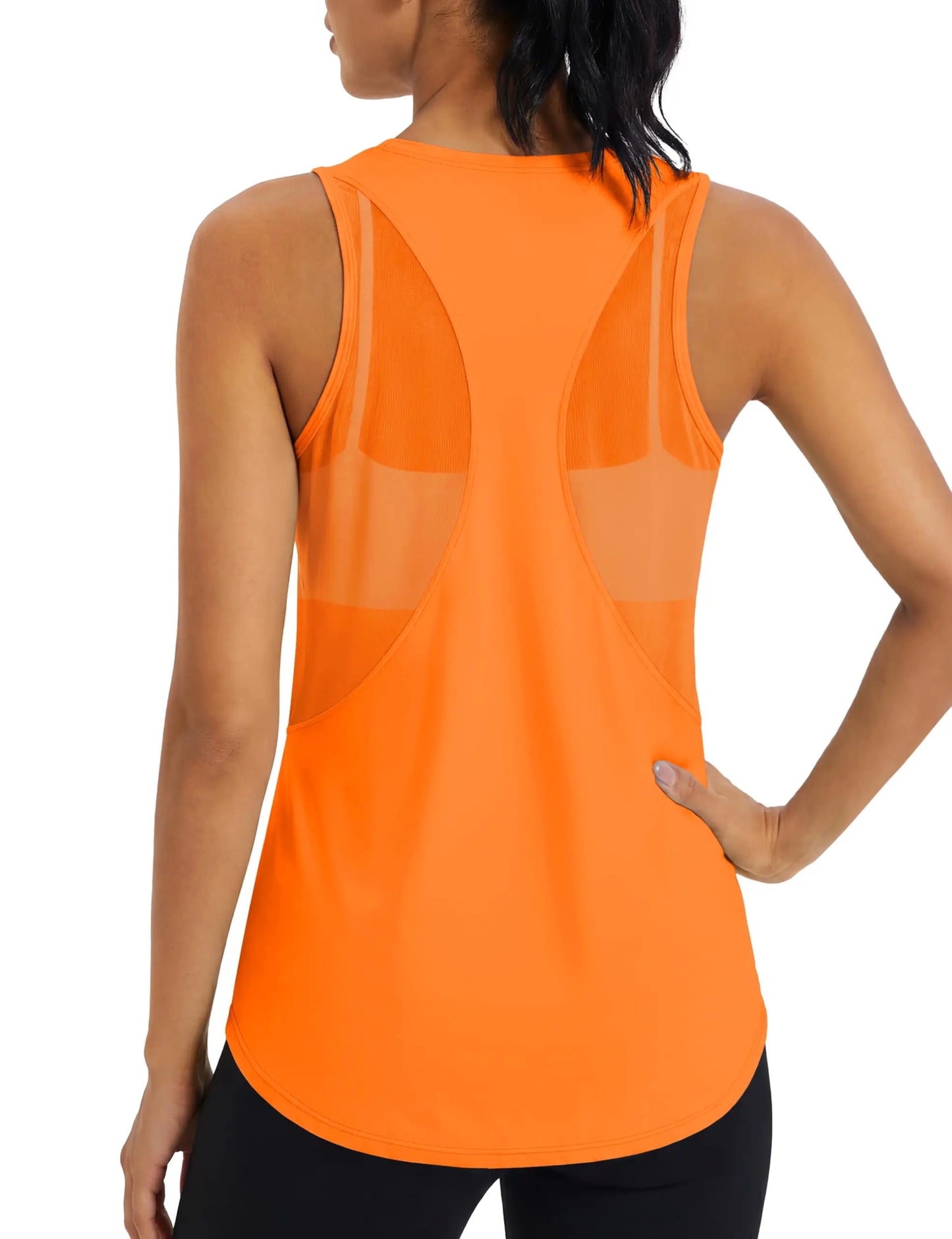 TACVASEN Womens Mesh Racerback Workout Tank Top Yoga Sleeveless Shirt High Low Curved Hem Quick Dry Breathable Athletic Vest