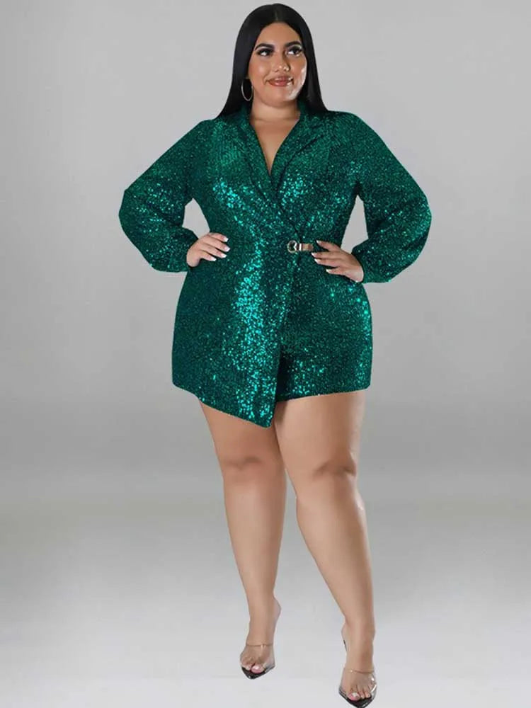 Jumpsuits Women Elegant Luxury Plus Size Party Ladies Long Sleeve Jumpsuit with Sequins 3xl 4xl 5xl Sexy Evening Woman Jumpsuit