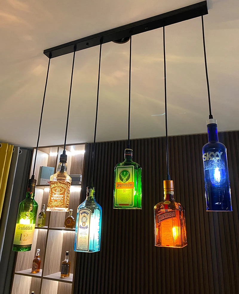 Retro Industrial Loft Wine Bottle Pendant Lights Restaurant Cafe Bar Glass Hanging Lamp Clothing Store Lustre Indoor Lighting