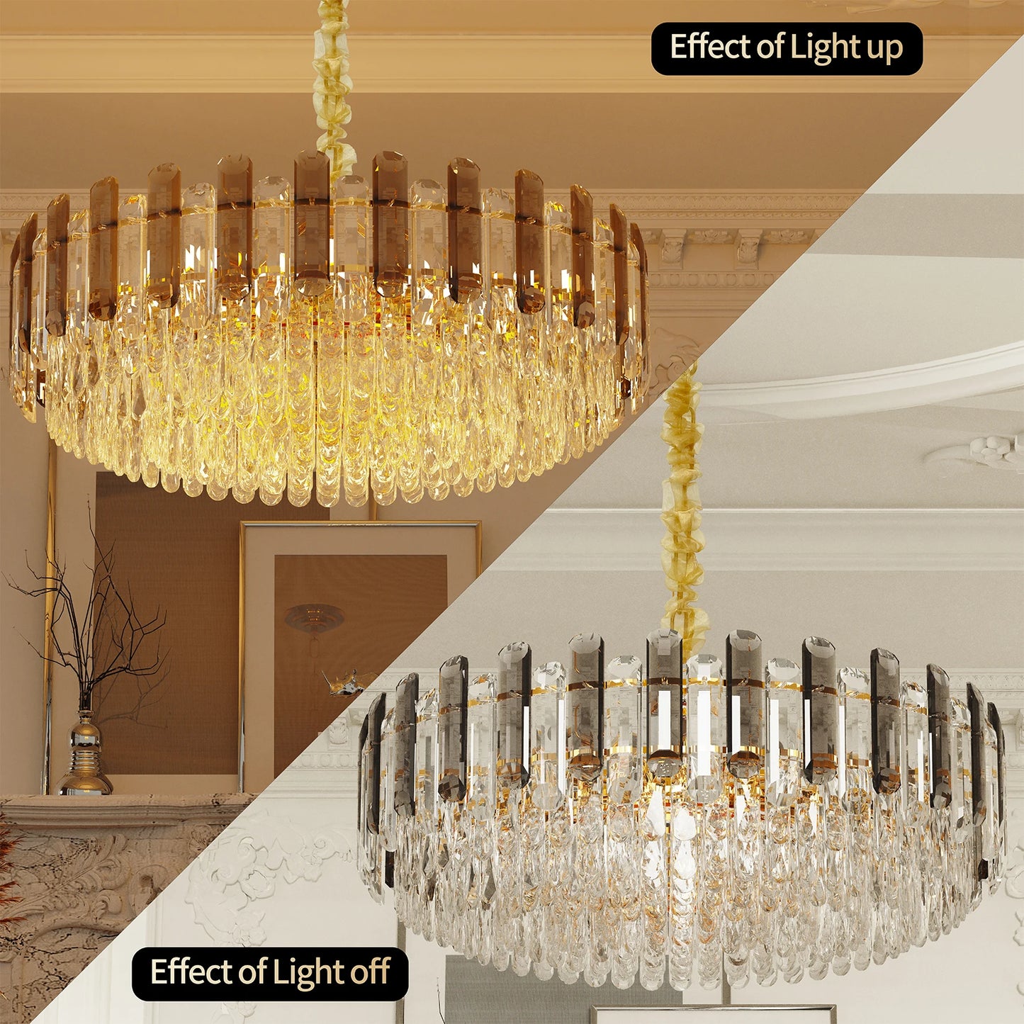 Modern K9 Crystal Chandelier Round Ceiling Fixtures Pendant Lights Living Room Bedroom