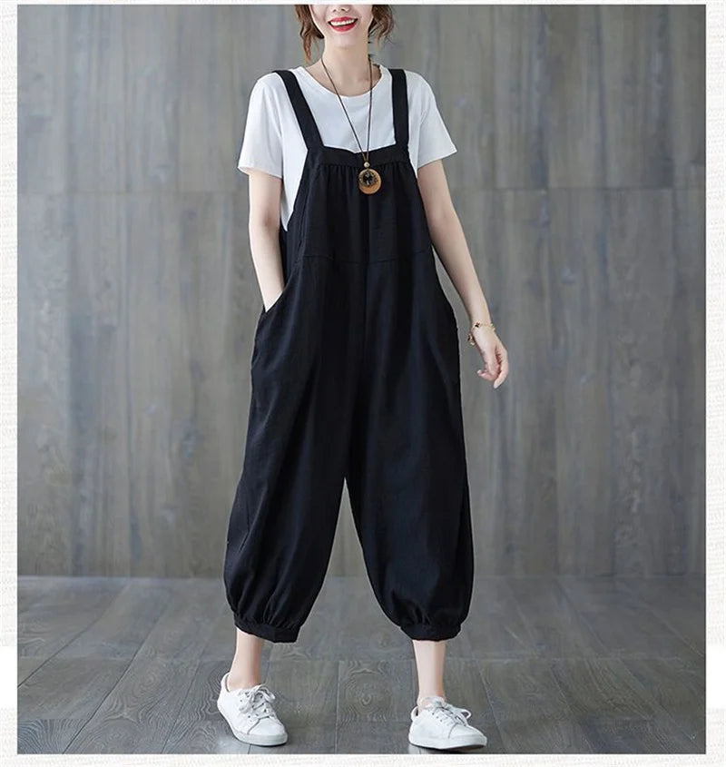 Casual Rompers For Women 2026 New Summer Large Size Korean Loose Harlan Jumpsuit Pants Solid Ladies Suspender Overalls L-5XL