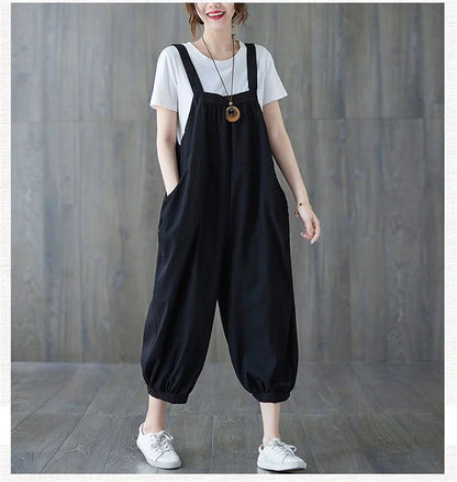Casual Rompers For Women 2026 New Summer Large Size Korean Loose Harlan Jumpsuit Pants Solid Ladies Suspender Overalls L-5XL