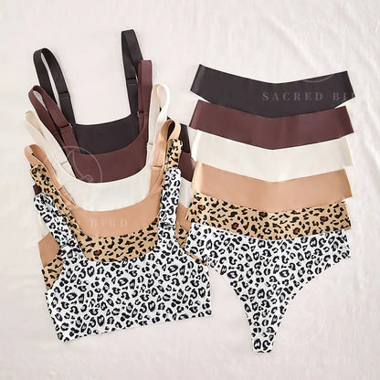 Hot Sale Leopard Print Seamless One-Piece Women's Camisole Lingerie Set T-back Bras And Panties Women Underwear Set
