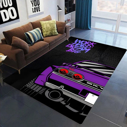 GT-R Carpet for Men's Bedroom Game Room NonSlip Rug J-JDM Racing Style Floor Mat Living Room Decor Car Fan Gift Idea Men Cave