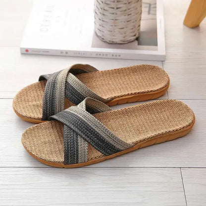 Summer Men Flax Slippers Casual Linen Slides Multi-Style Non-Slip Home Flip Flops Indoor Shoes Male Sandals Pantoufle Homme