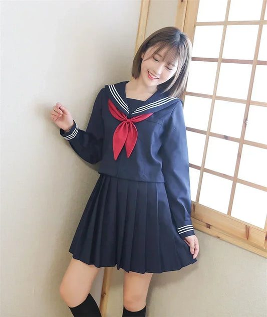 Basic style Japanese School Uniform College High School Girls Student Uniforms Sailor Suit White Tops Pleated Skirt Plus XXXXXL