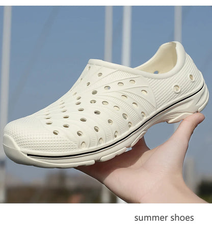 Crestar Men's Clogs Sandals Summer Holes Breathable Garden Home Sandals Fashion Outdoor Antiskid Sole Beach Slides Solid Color
