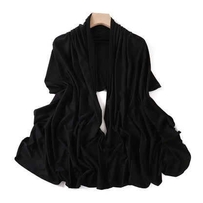 Luxury Wavy Edge Jersey Hijab for Women Solid Color Milk Silk Scarf Headscarf Autumn Shawl Stretchy Chiffon Scarf Ramanda
