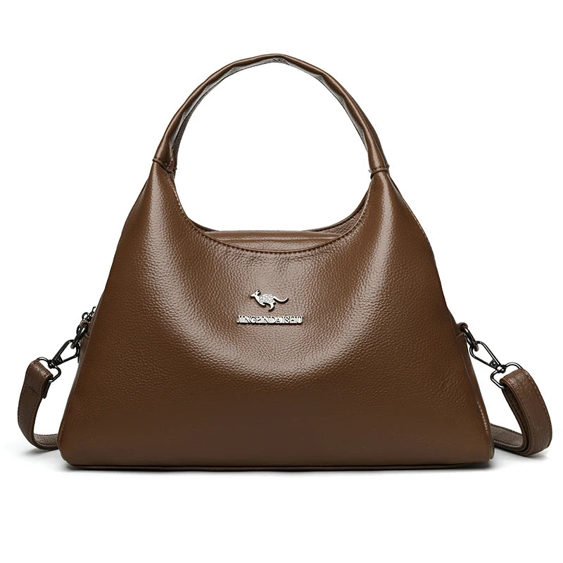 New Ladies Soft Leather Handbag Large Capacity Single Shoulder Bag Retro Solid Color Mom Bolsa Luxury Cross-Border Style Bags