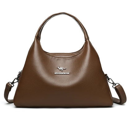 New Ladies Soft Leather Handbag Large Capacity Single Shoulder Bag Retro Solid Color Mom Bolsa Luxury Cross-Border Style Bags