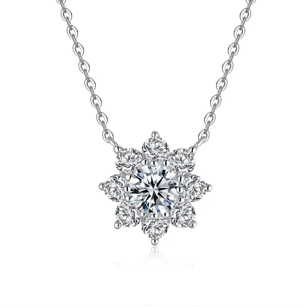 KNOBSPIN Moissanite Necklace Flower Pandent GRA Certified s925 Sterling Silver Plated 18k White Gold Fashion Necklaces for Women