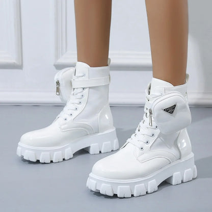 Platform New Women Boots Motorcycle Shoes Woman Leather Minimalist Classic Punk Female Goth Shoes Casual Boots Women Mary Jane