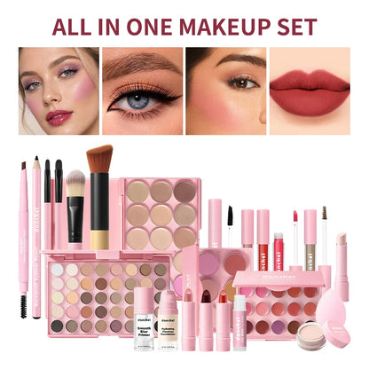 All In One Makeup Set for Full Face Base Concealer Contour Highlight Blush Palette Eyebrow Pencil Eye Shadow Lip Makeup Kit