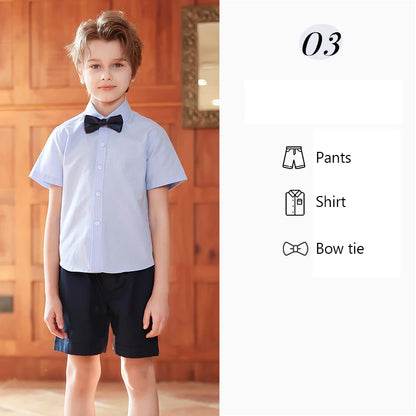 Children Summer Kindergarten School Uniforms Girls Pleated Skirts JK Suit Boys Shirt Shorts Bowtie Wedding Performance Costume