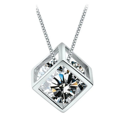 925 Silver Necklace For Women Zircom With White Gold Plated Lab Diamond Sterling  Silver Jewelry Wedding Pendant