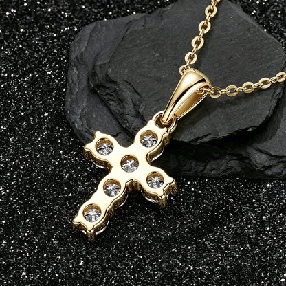OXTAO 3mm D Moissanite Cross Pendant Necklace for Women Anniversary Gift Fine Jewelry 14K Gold Filled Charm Statement Necklace