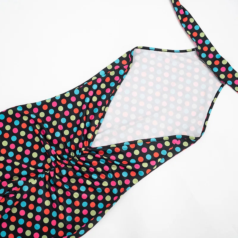 FAGADOER Fashion Color Dot Printing Bodycon Jumpsuits Woman Halter Sleeveless Backless Rompers Female Streetwear Overalls 2026